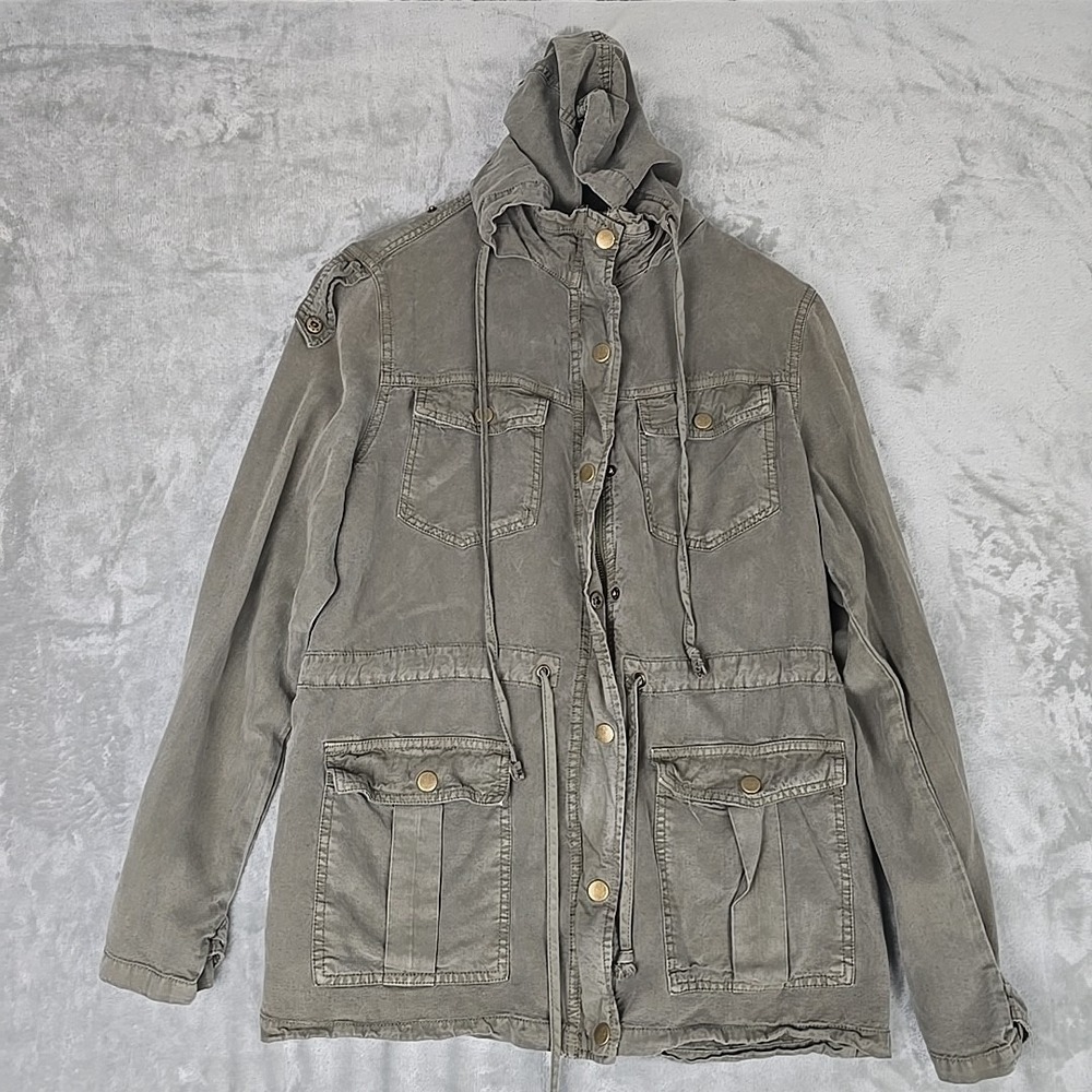 Angie Womens Military Utility Hooded Lyocell Jacket Med Goblincore Grunge